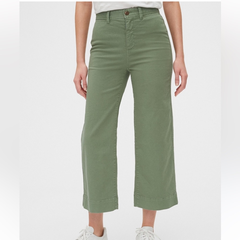Green high rise wide leg cropped pants tall